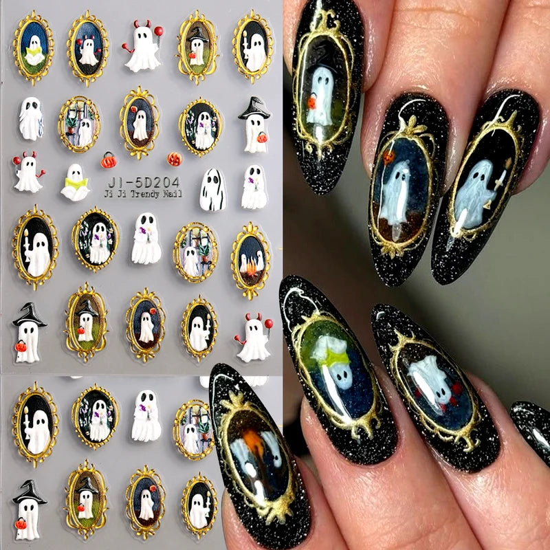 Halloween Gothic Ghost Nail Stickers - Spooky Retro Design for Nail Art