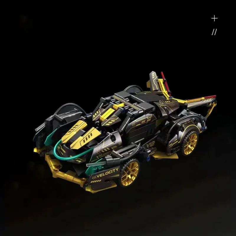 Wooden Building Block Racing Car Model - Black & Gold Desktop Decor Gift