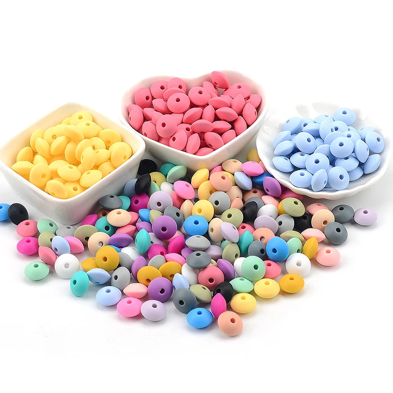 Silicone Lentil Beads 12mm 20pcs for DIY Jewelry Making - Safe, BPA Free