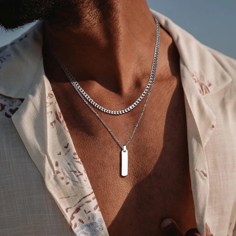 Men's Stainless Steel Layer Necklaces - Waterproof Cuban Chain Collar