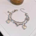 Korean Heart Tassel Bracelets for Women Double-Layer Beaded Chain Jewelry Gift