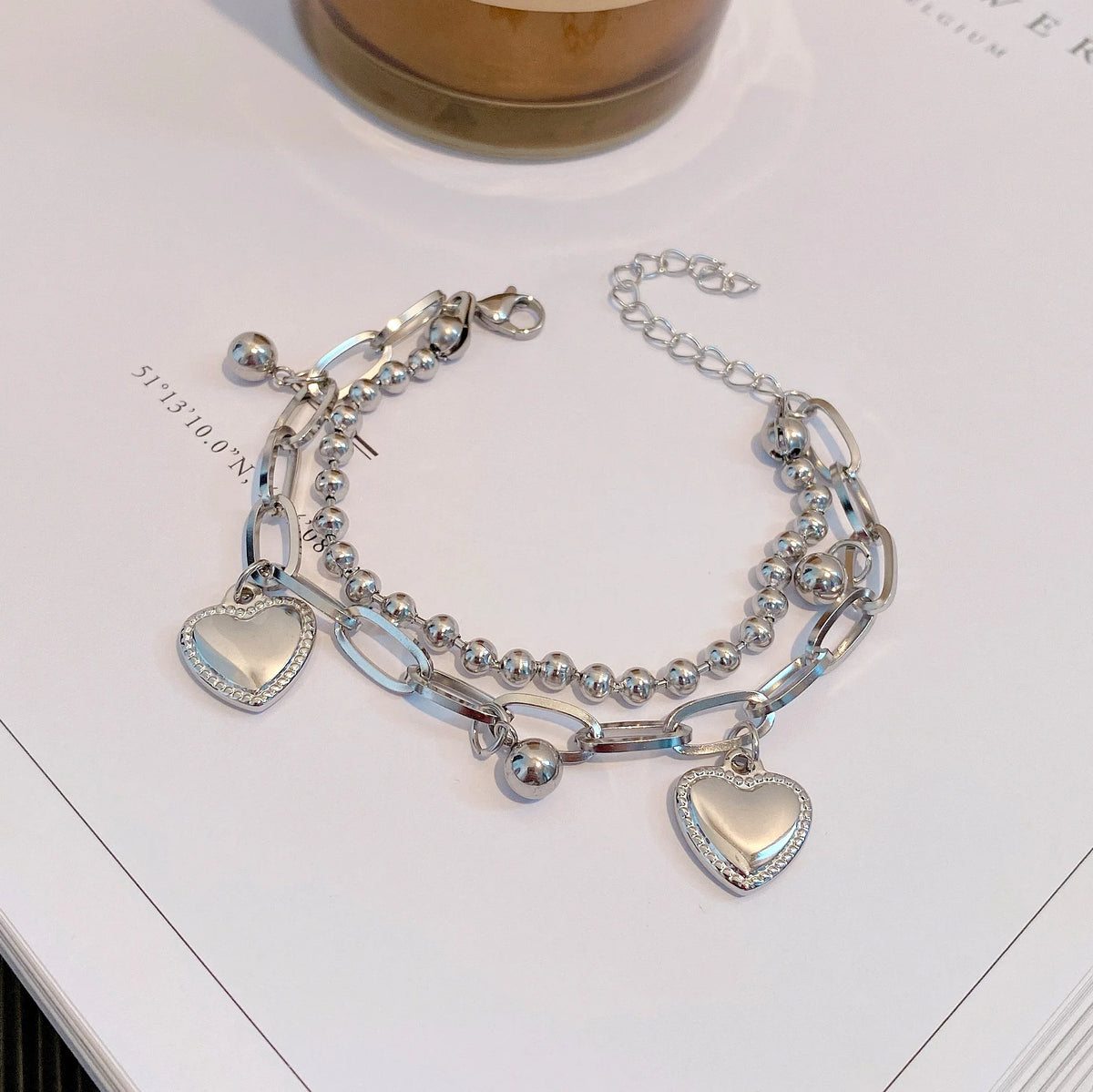 Korean Heart Tassel Bracelets for Women Double-Layer Beaded Chain Jewelry Gift