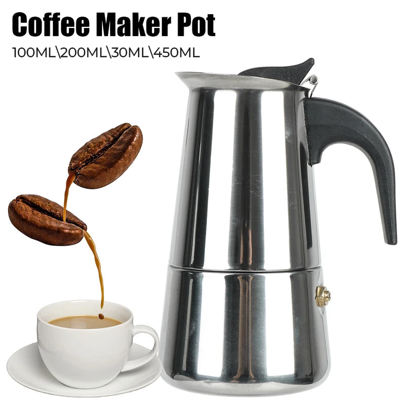Stainless Steel Moka Coffee Maker - Stovetop Espresso Pot for 2/4/6/9 Cups