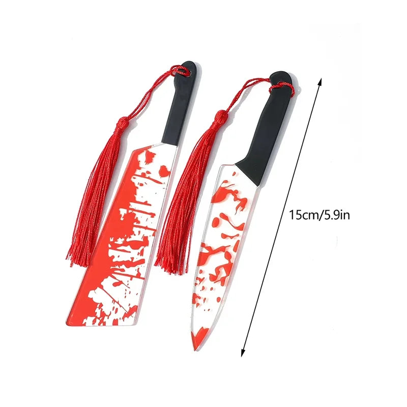 Halloween Horror Knife Acrylic Bookmark with Tassel - Bookworm Gothic Gift