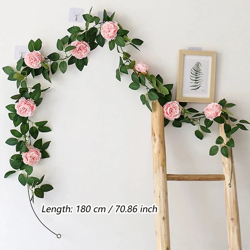 Artificial Silk Peony Flower Vine Wall Hanging Garland for Christmas & Wedding Decor