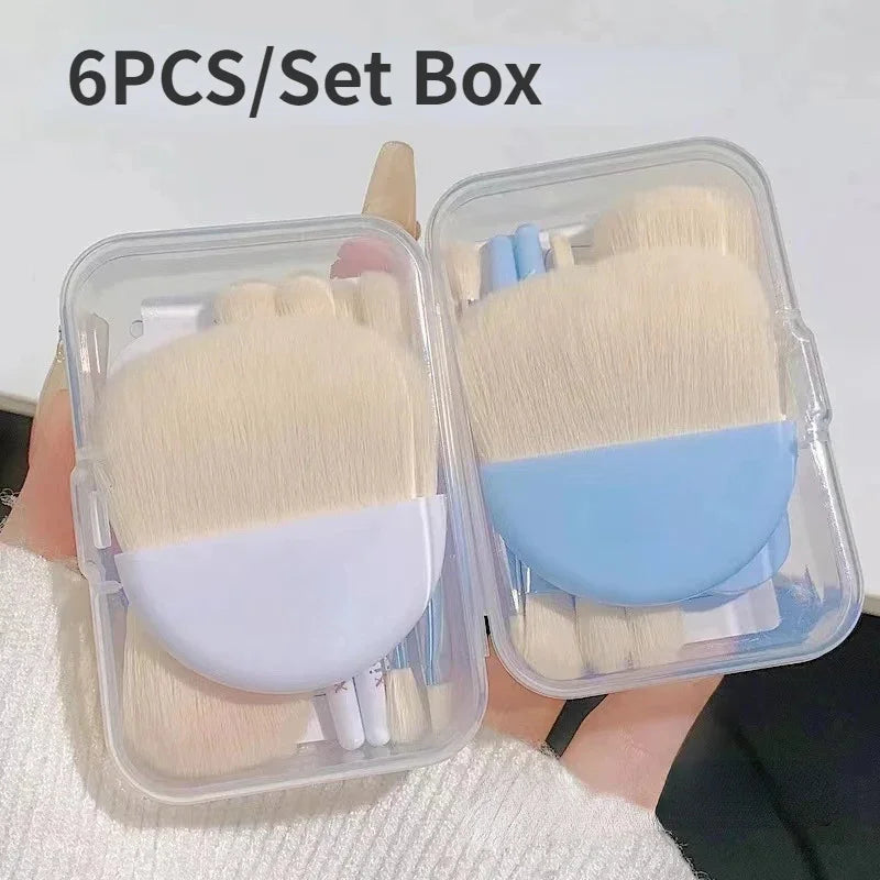 Mini Makeup Brush Set with Storage Box - 6 Pcs Portable Cosmetic Tools for Face & Blush