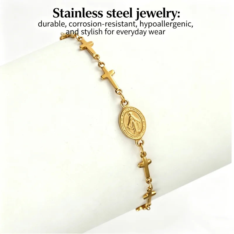 Vintage Virgin Mary Prayer Beads Bracelet Religious Jewelry for Women
