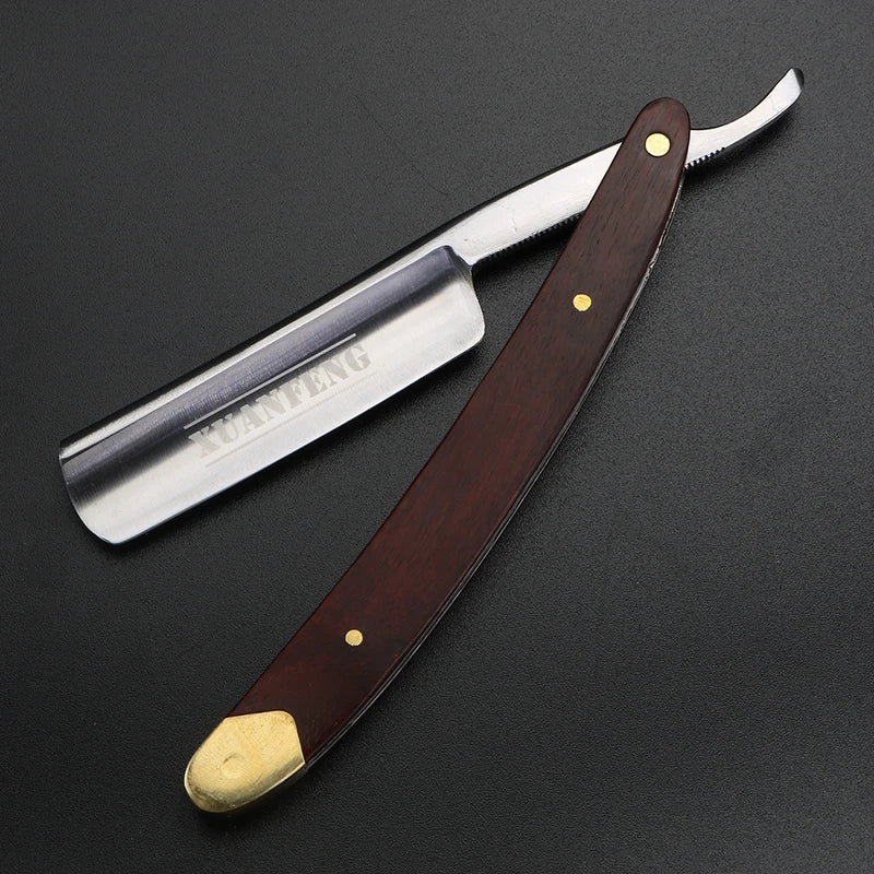 Folding Straight Razor with Mahogany Handle & High-Hardness Steel Blade for Men