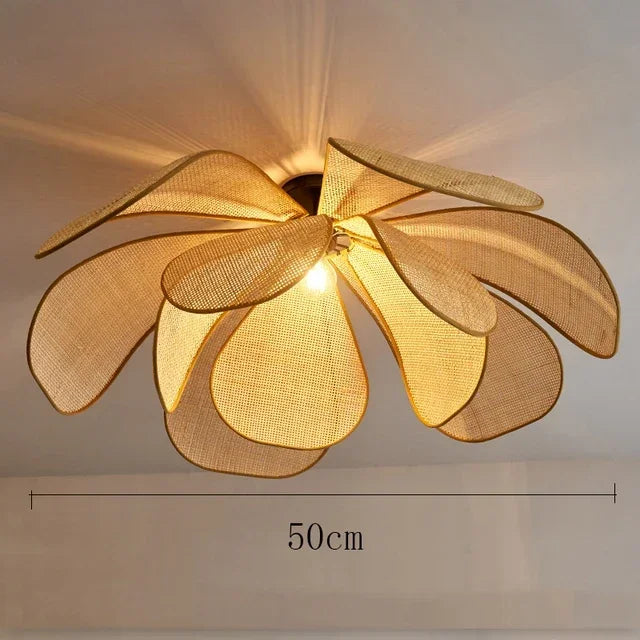 Rattan Flower Pendant Light - Woven Ceiling Lamp for Living & Dining Rooms