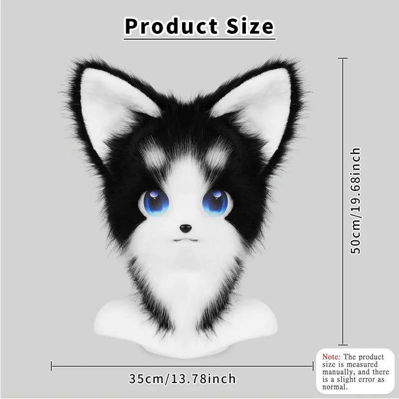 Animal Furry Fursuit Head Mask Plush Cat Fox Costume Prop for Halloween Cosplay
