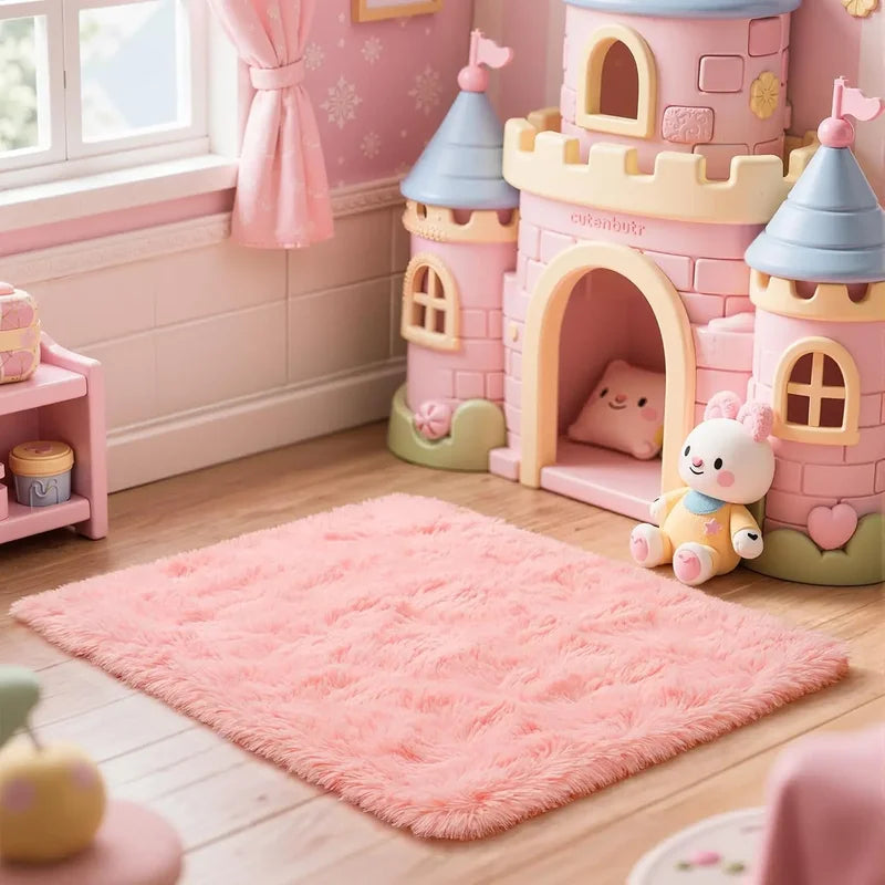 Pink Bedroom Carpet - Soft Plush Floor Mat for Living Room & Dorm Decor