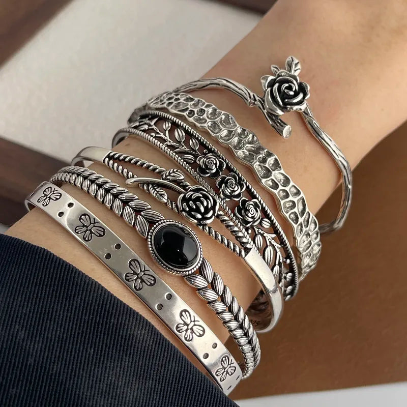 925 Sterling Silver Bracelet for Women Vintage Flower Chain Jewelry Gift