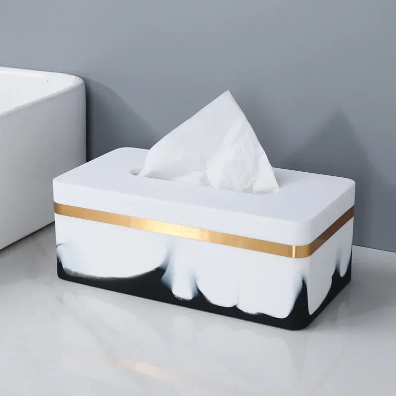 Marbling Resin Tissue Box with Light Luxury Design for Home Decor and Living Room