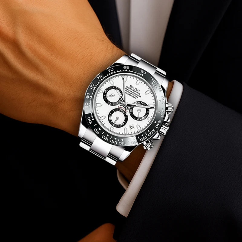 Men's Multifunctional Quartz Watch with Dot and Line Display - Silver