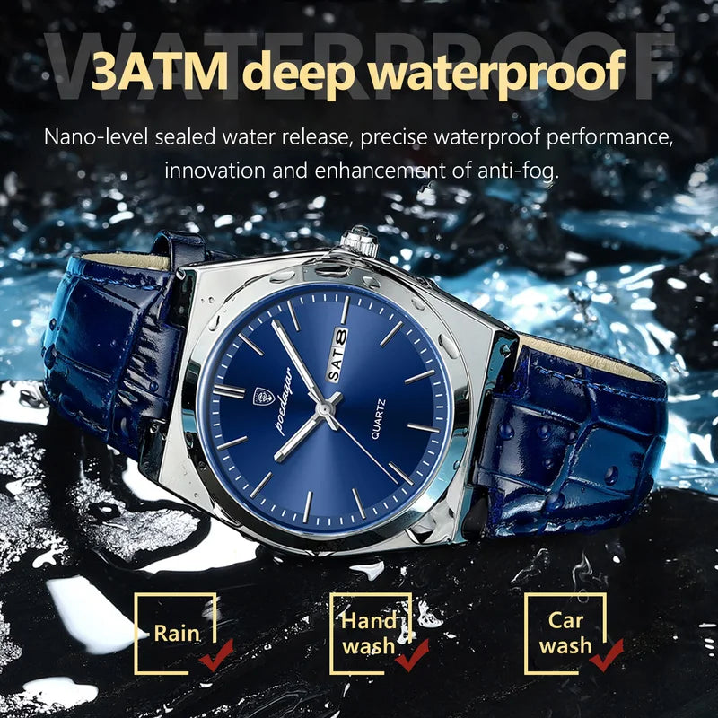 Luxury Waterproof Men’s Quartz Watch with Luminous Date Week Display - Business Style