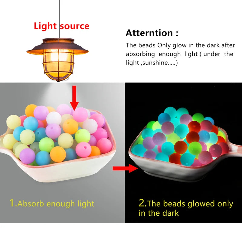 Glow In The Dark Silicone Beads 12/15MM Round Luminous Jewelry Making Supplies - 50Pcs