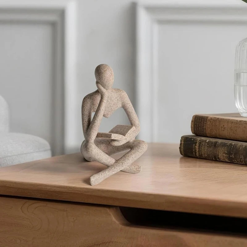 Abstract Thinking Person Sculpture Figurine - Modern Resin Home Decor for Bookshelf