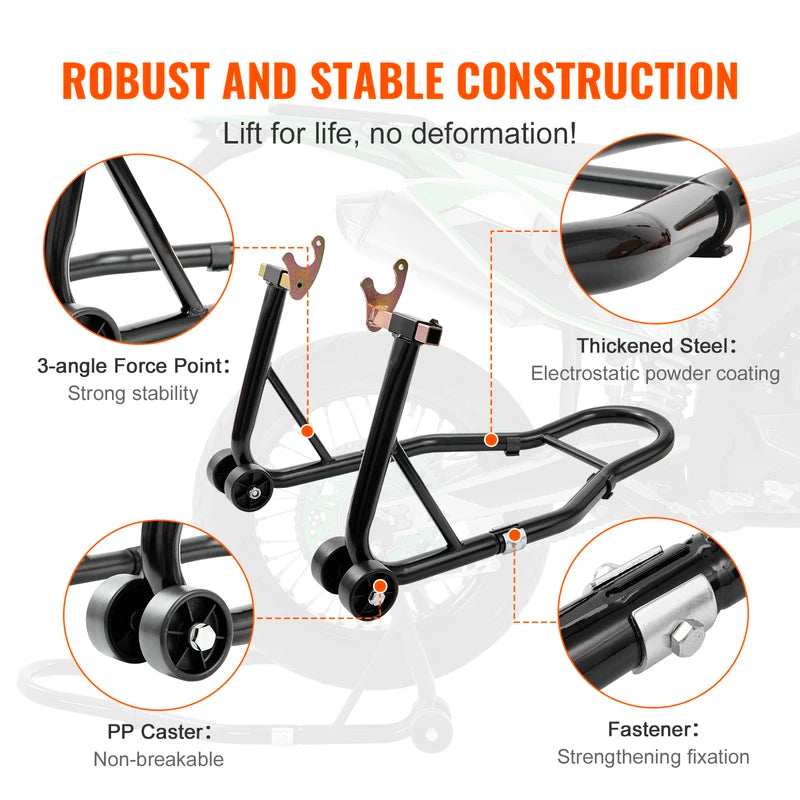 Heavy Duty Motorcycle Stand Lift Combo for Front & Rear Wheels 850lb Capacity