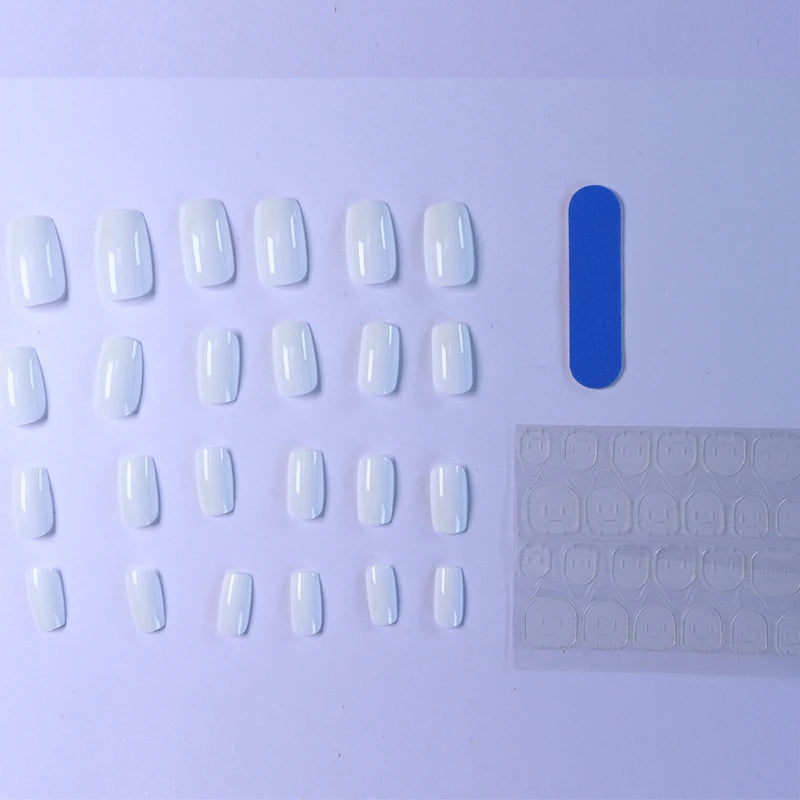 Medium Square White 3D Stereo Press On Nails - Full Cover Fake Nail Set for Stylish Women & Girls