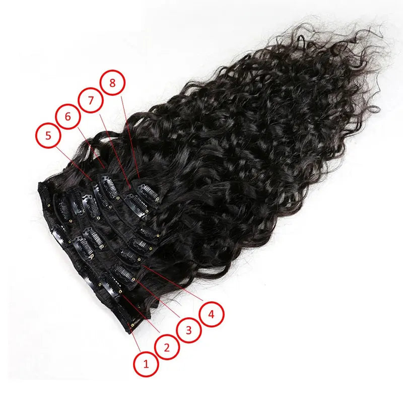 Water Wave Clip-In Hair Extensions - Human Virgin Hair, Curly Brazilian Remy