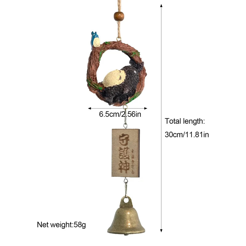 Japanese Copper Wind Chime Bell Outdoor Decor Sleepy Cat Design 30cm