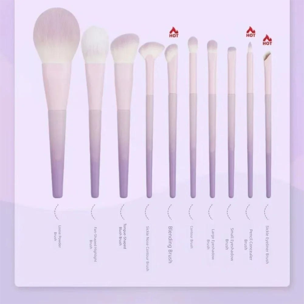 10-Piece Synthetic Hair Makeup Brush Set for Eyes and Concealer - Easy to Clean