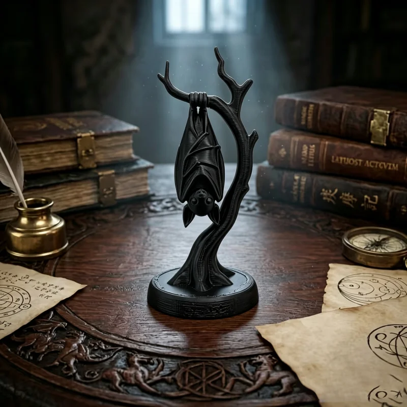 Gothic Bat Figurine 3D Printed Halloween Decor Spooky Desk Ornament Gift