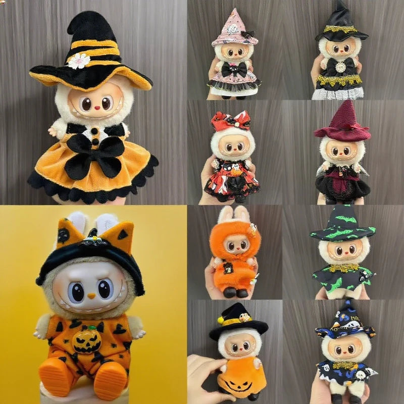 Halloween Pumpkin Cloak Hat for Labubu Dolls Accessories with Devil's Cloak and Witch Outfit