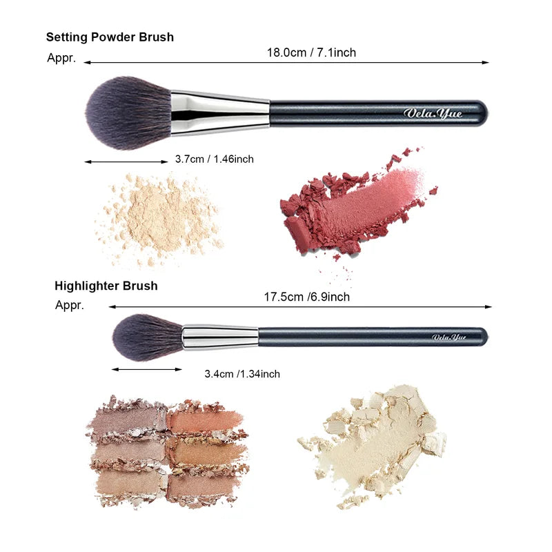 2-Piece Makeup Brush Set for Face Powder Blush Highlighter and Luminizer