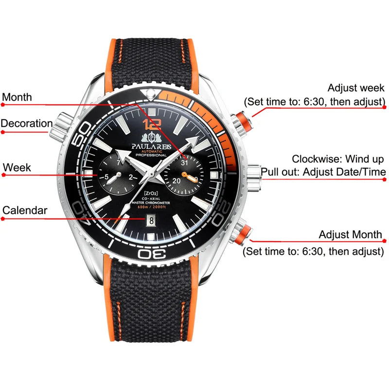 Men's Automatic Mechanical Watch Waterproof Luminous Date Rubber Strap