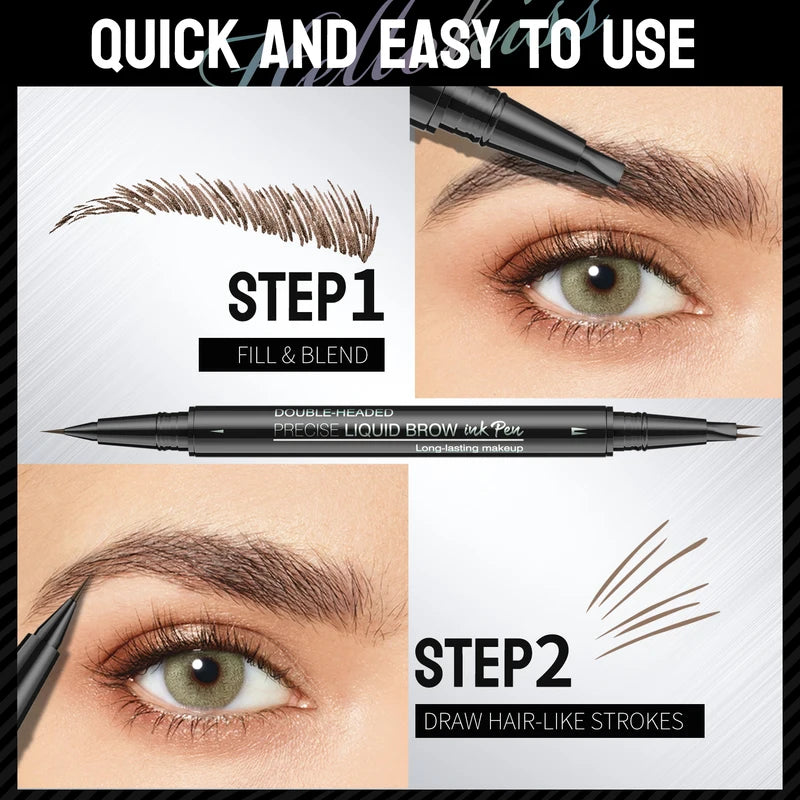 Waterproof Double-Ended Liquid Eyebrow Pencil - Smudge-Proof & Sweat-Resistant