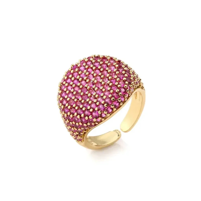 Personality Zircon Wide Opening Stainless Steel Rings for Women Jewelry - Gold & Silver
