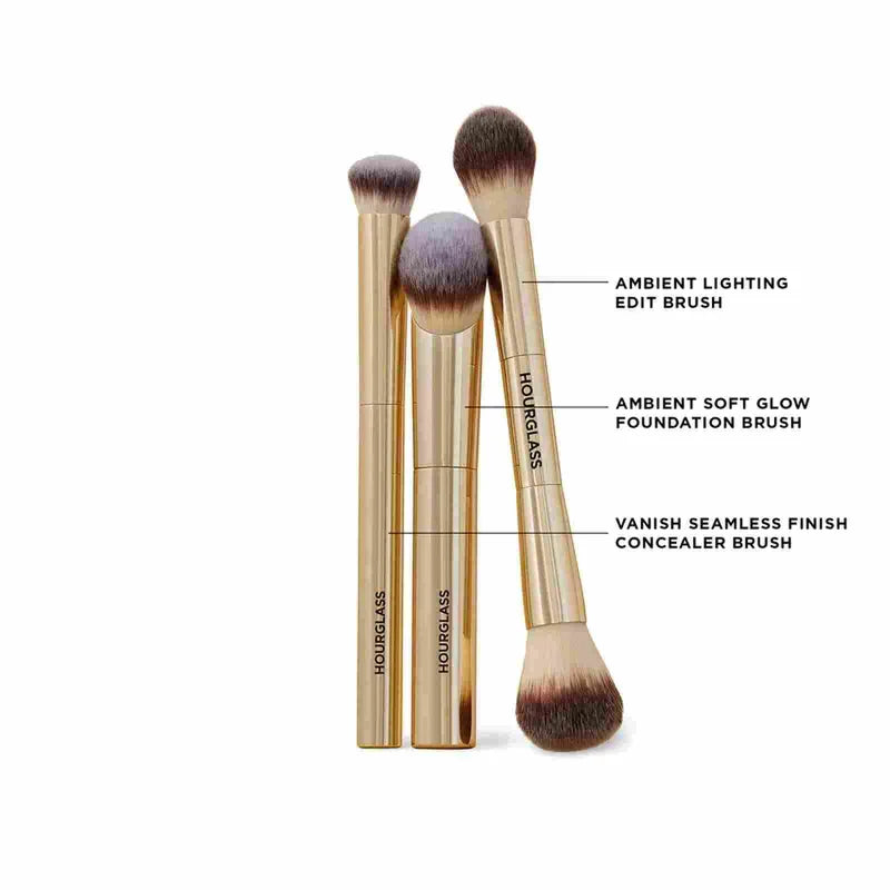 3-Piece Foundation and Makeup Brush Set with Cartridge - Loose Powder & Concealer Tools