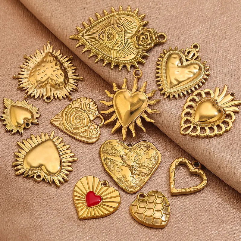 5pcs Stainless Steel Bohemian Heart Embossing Charm Jewelry Connectors for DIY Accessories