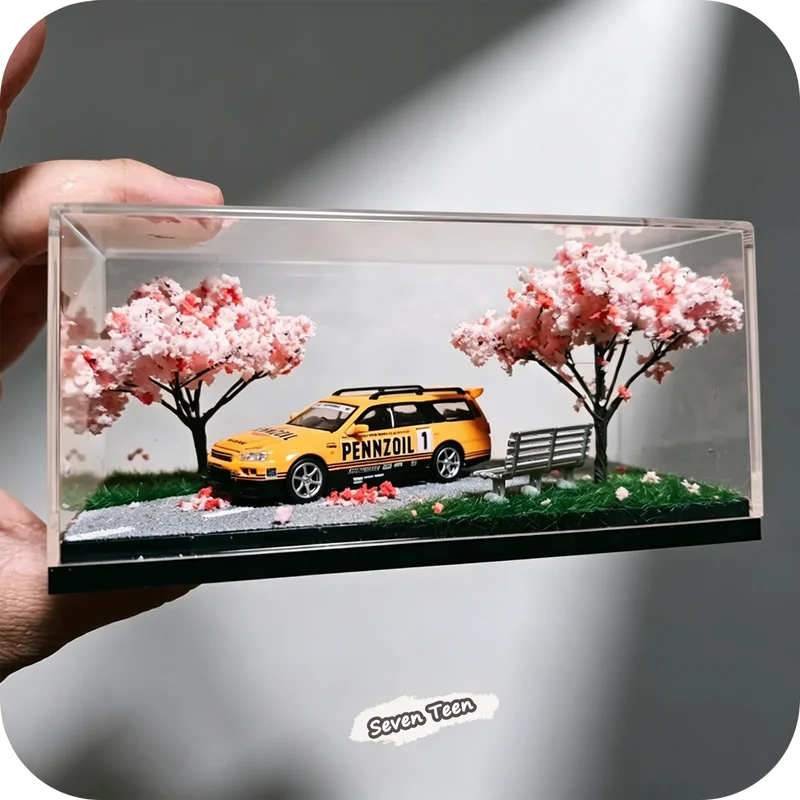 Cherry Blossom Scene Acrylic Display Box Mini Ornament Stand Home Decor Gift