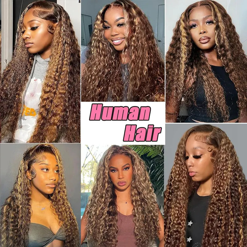 Highlight Human Hair Wigs Curly 13x4 HD Lace Frontal Honey Blonde Options