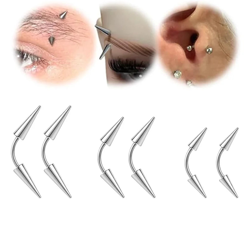 2pcs/6pcs Spike Eyebrow Piercing Jewelry Stainless Steel Curved Barbell Men