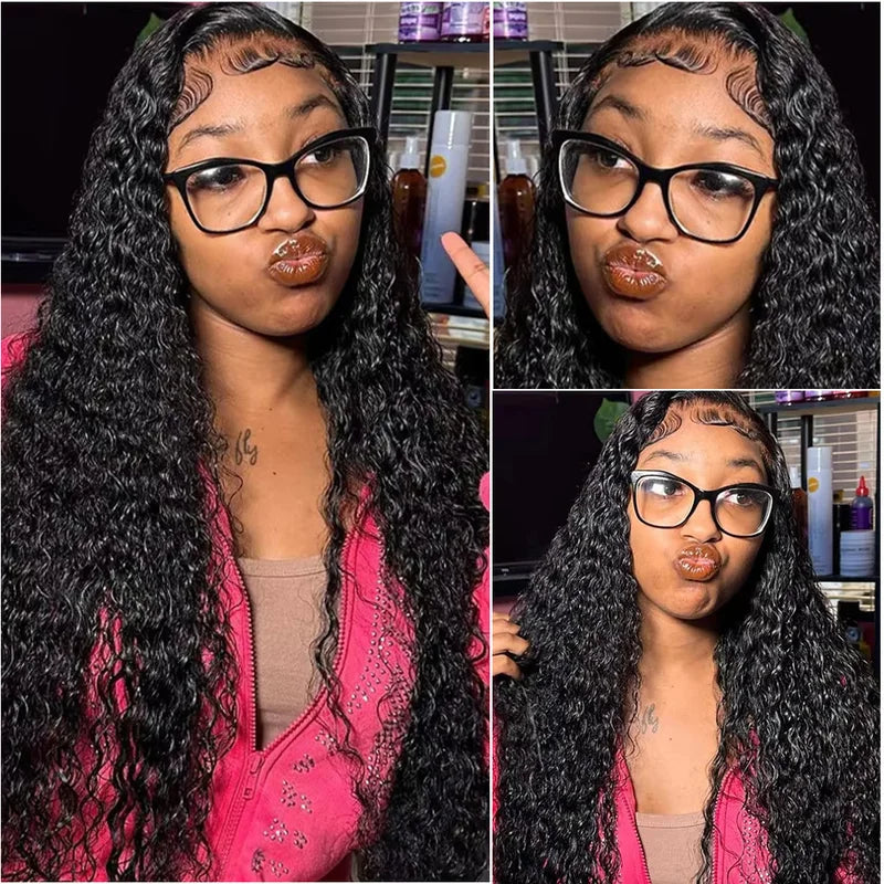 Deep Wave HD Lace Frontal Human Hair Wig 200 Density Water Curly Full Lace Wigs for Women