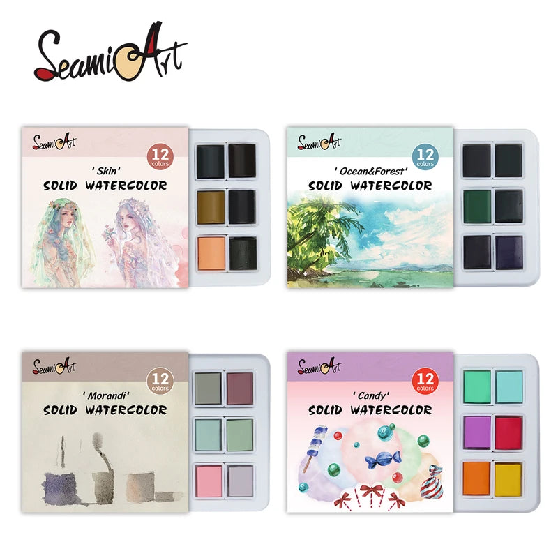 12-Color Watercolor Set - Solid Transparent Paints for Art & Craft