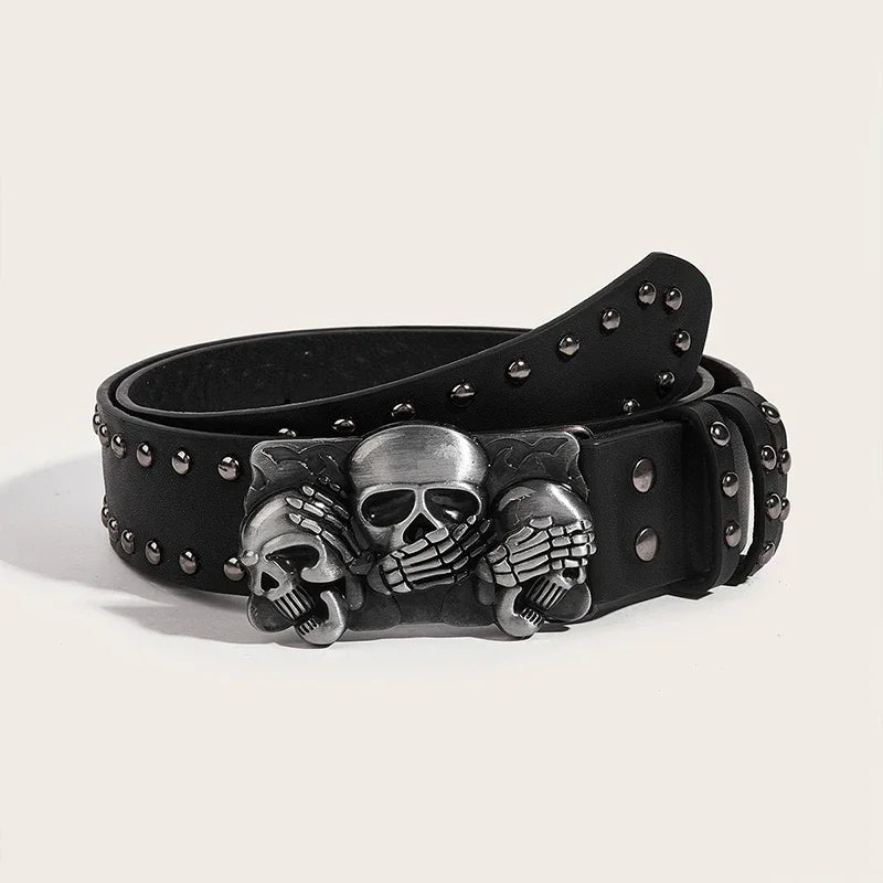Gothic Skeleton Hand Belt with Skull Buckle for Men - Vintage Punk Hip Hop Accessory