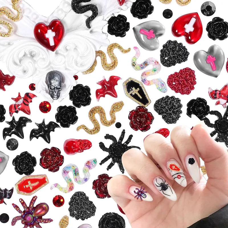 50pcs Halloween Nail Art Charms Resin Multi Shapes Spider Skull Ghost Acrylic Decorations