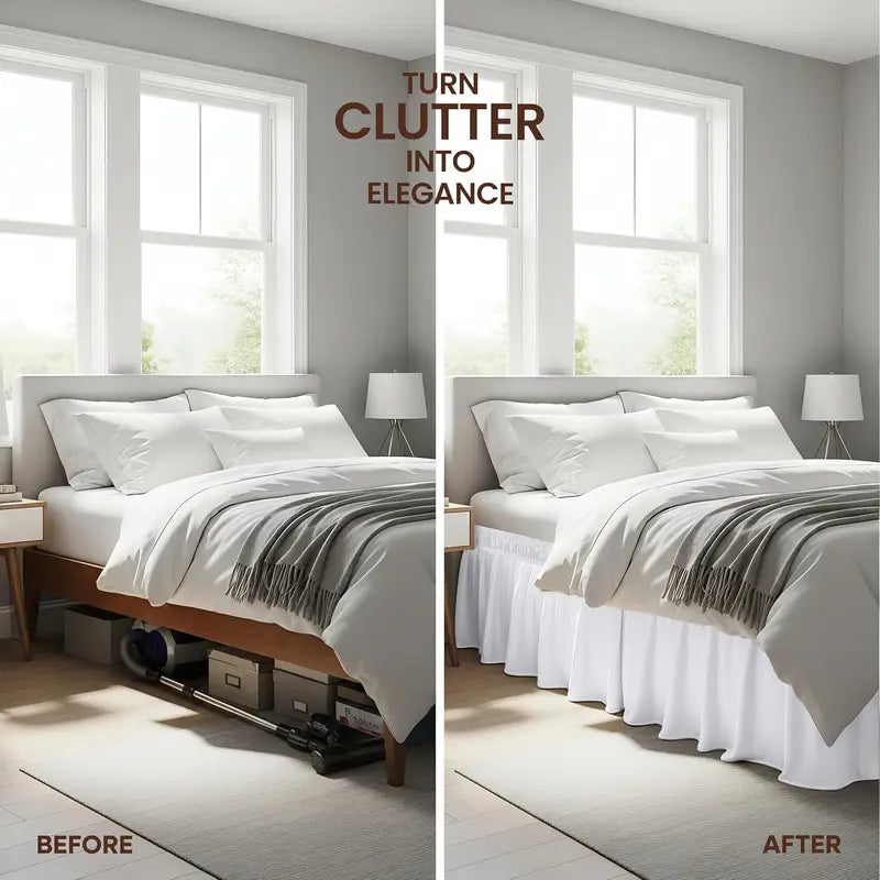 Elastic Bed Skirt Wrap Around Wrinkle Free Microfiber Dust Ruffle - Adjustable Fit