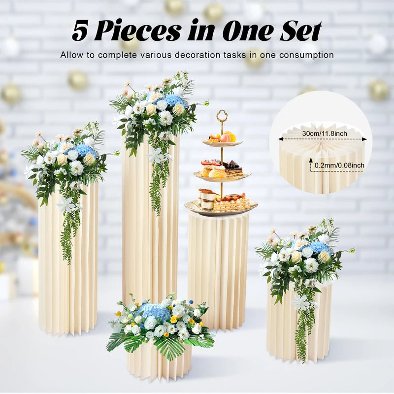 5-Piece Foldable Cardboard Flower Stand Set for Weddings & Parties, Supports 110 lbs