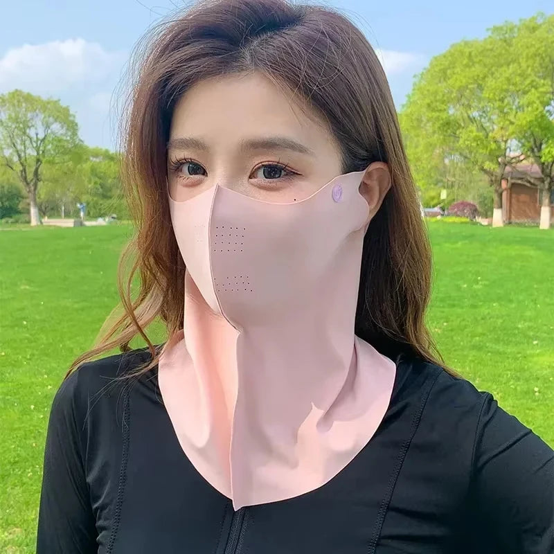 Summer Full Face Sunscreen Mask UPF 50+ Breathable Ice Silk Face Cover for Outdoor Activities
