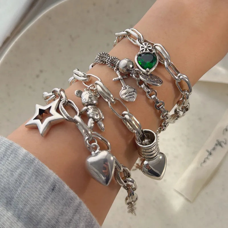 Solid Sterling Silver Heart Letter Bracelet for Women Men Handmade Birthday Gift