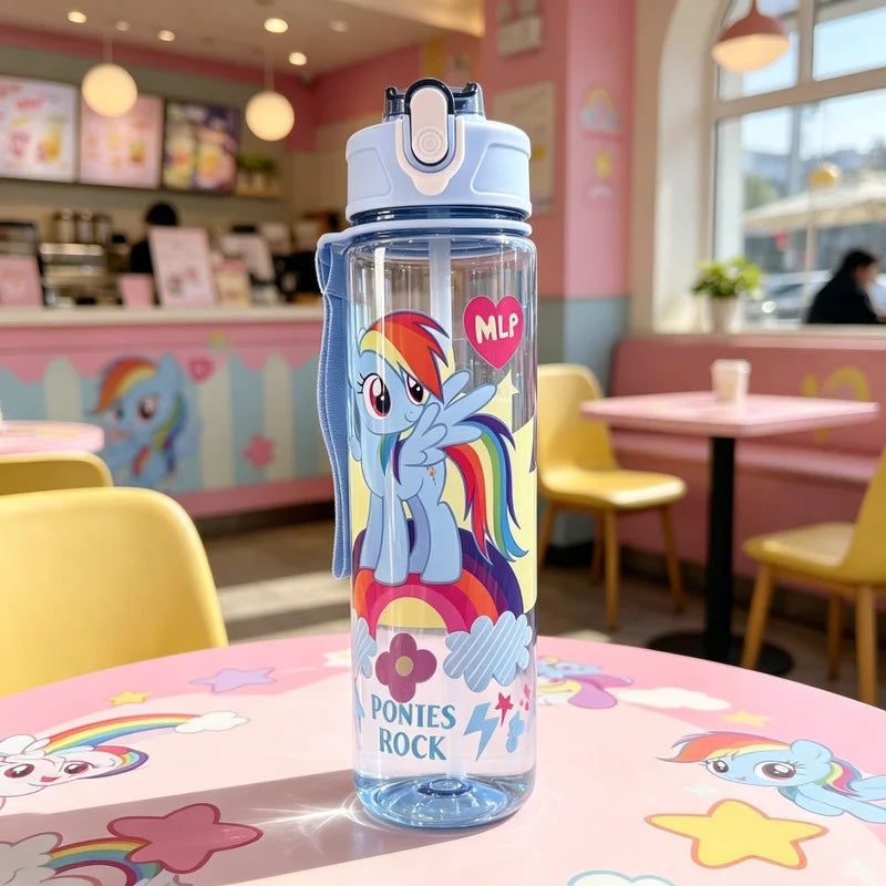Cute Cartoon Water Bottle with Straw Leak-Proof Reusable Drink Container for Kids and Adults