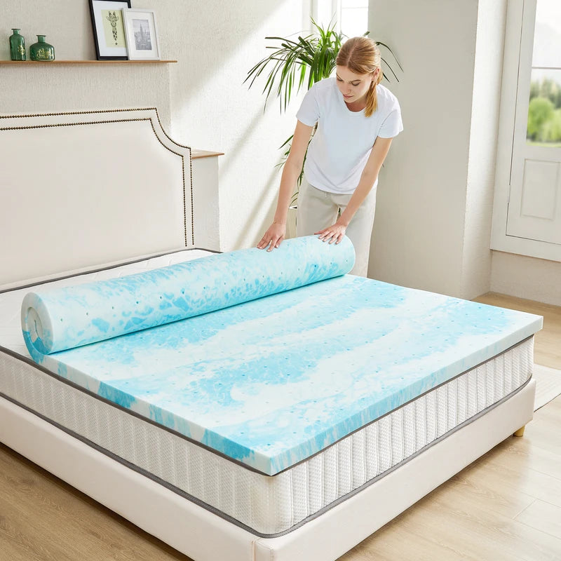 Memory Foam Mattress Topper Gel Cooling 2-4 Inch Thick Bed Pad Breathable Comfort