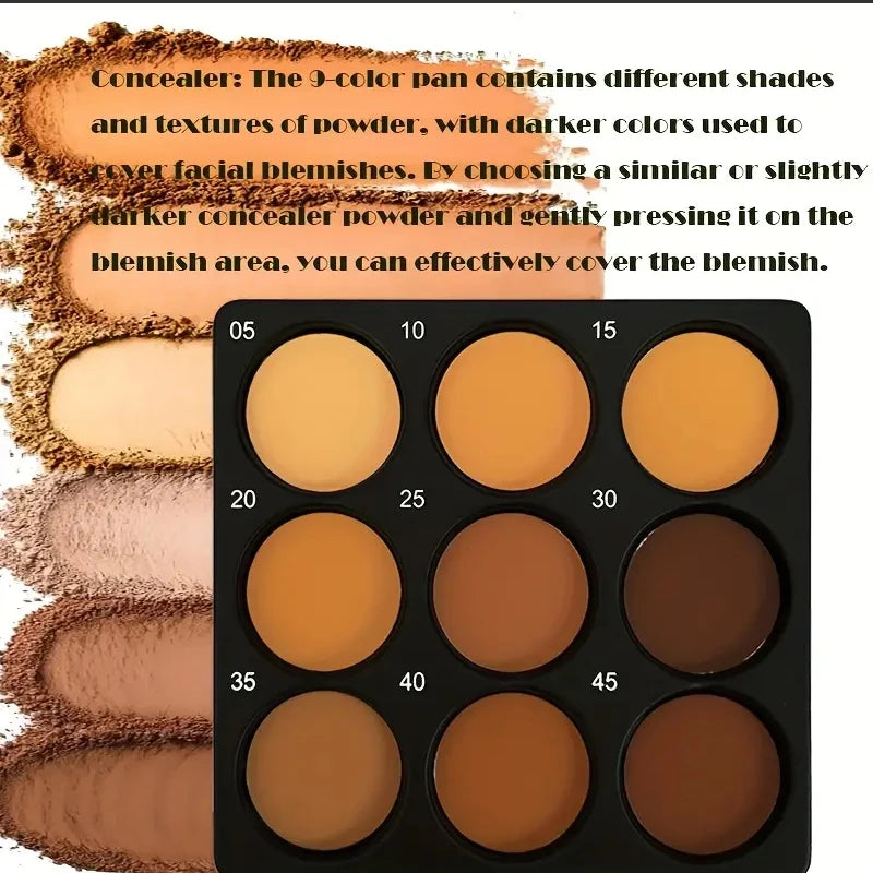 Waterproof Contour Concealer Palette - 9 Colors for Medium to Deep Skin