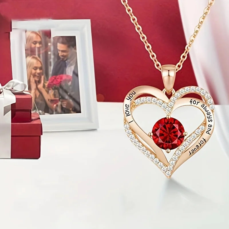 Luxury Red Zircon Pendant Necklace with Rose Flower Gift Box for Women & Girlfriend