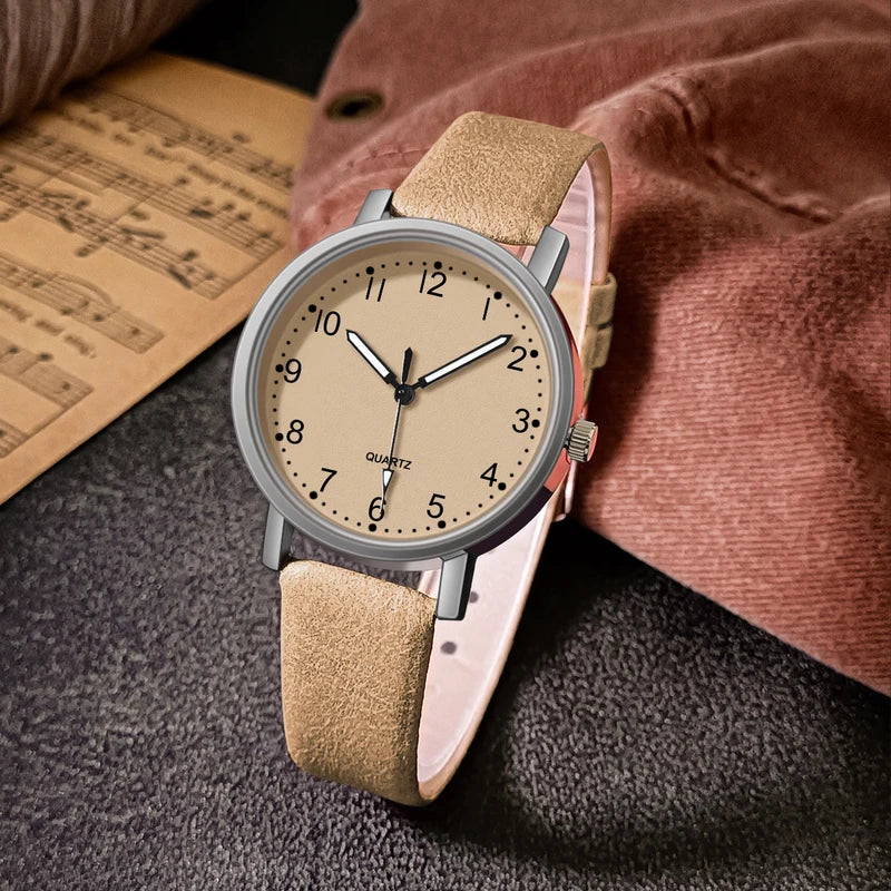 Vintage Women's Leather Strap Quartz Wristwatch - Ladies Classic Watch Gift